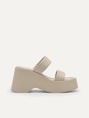 Beige Women's Pedro Bianca Wedge Sandals | BKTMVH-372