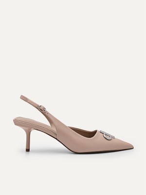 Beige Women's Pedro Icon Leather Slingback Pumps | CMEGZY-418