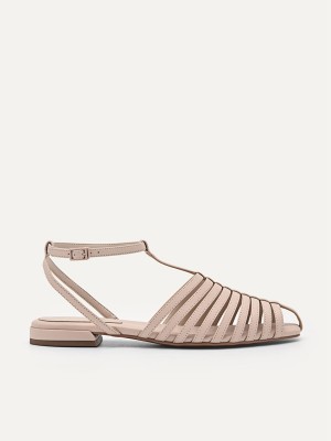 Beige Women's Pedro Palma Caged Sandals | TKRVUD-713