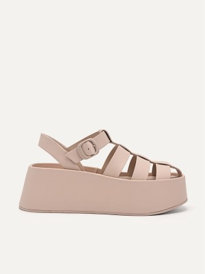 Beige Women's Pedro Palma Platform Sandals | WQFMUY-496