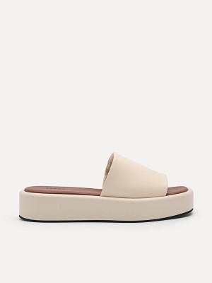 Beige Women's Pedro Slip-On Flatform Sandals | FZWEYC-690