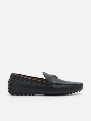 Black Men's Pedro Allen Leather Moccasins | VYLOTM-679