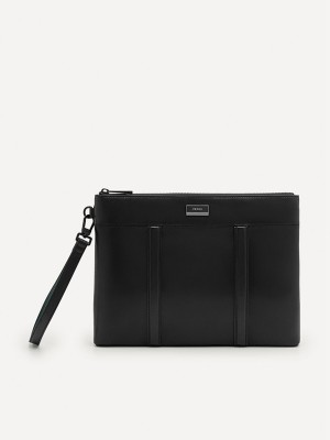 Black Men's Pedro Allen Leather Portfolio Clutch Bag | SGMIBN-397