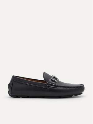 Black Men's Pedro Antonio Leather Moccasins | UFOKMQ-324