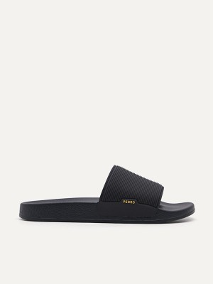 Black Men's Pedro Brye Slides | HVKDOW-180