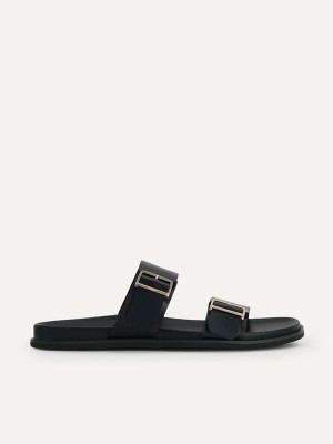 Black Men's Pedro Double Band Slides | GRKQMF-261