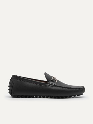 Black Men's Pedro Embossed Bit Moccasins | FYWRSP-714