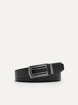 Black Men's Pedro Embossed Leather Automatic Belt | VYKBUH-928