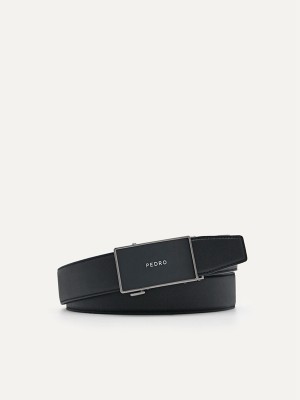 Black Men's Pedro Embossed Leather Automatic Belt | HNRUZF-842