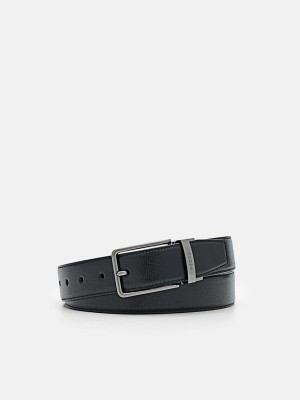 Black Men's Pedro Embossed Leather Reversible Pin Belt | BOKHPQ-027