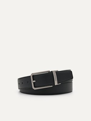 Black Men's Pedro Embossed Leather Reversible Pin Belt | HBOZPJ-308