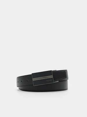 Black Men's Pedro Embossed Leather Reversible Tang Belt | VLKNZJ-628