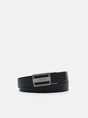 Black Men's Pedro Embossed Leather Reversible Tang Belt | NTQMDO-964