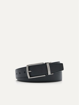 Black Men's Pedro Embossed Leather Reversible Pin Belt | XVLWKS-627