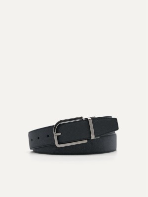 Black Men's Pedro Embossed Leather Reversible Pin Belt | GZTPLW-721