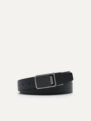 Black Men's Pedro Embossed Leather Reversible Tang Belt | EXAJKI-472