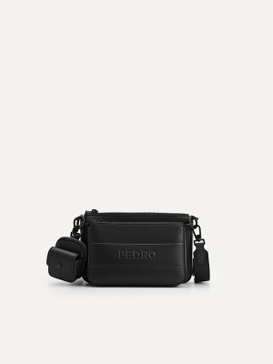 Black Men's Pedro Frank with Earphone Holder Sling Bag | PCWZVE-253