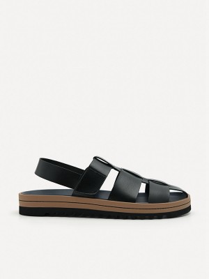 Black Men's Pedro George Caged Sandals | LVAUOD-523