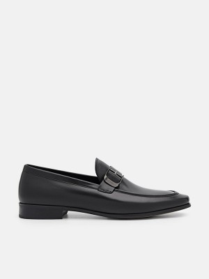 Black Men's Pedro Helix Leather Loafers | FNMQSY-374