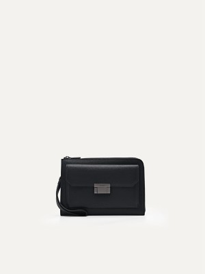 Black Men's Pedro Henry Leather Clutch Bag | SJNZCL-901