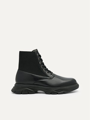 Black Men's Pedro Hybrix Leather Boots | DNZRIG-173