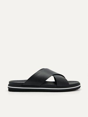 Black Men's Pedro Icon Cross Strap Sandals | MNQBFC-129