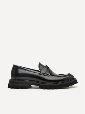 Black Men's Pedro Icon Leather Loafers | HFKTVQ-830