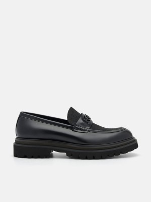 Black Men's Pedro Icon Leather Loafers | QYAPFD-795