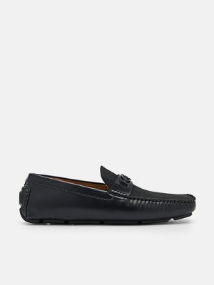 Black Men's Pedro Icon Leather Moccasins | TURJFQ-240