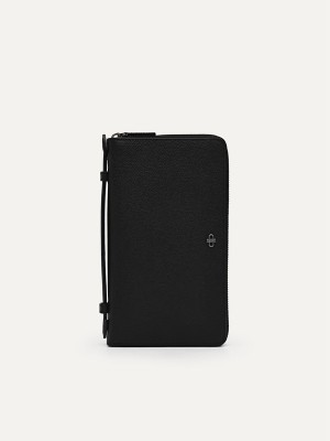 Black Men's Pedro Icon Leather Travel Organiser Pouches | GWQLSK-952