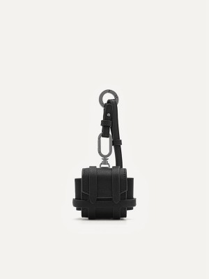 Black Men's Pedro Leather Airpods Pro Key Rings | PEVMOA-591