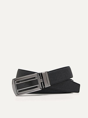 Black Men's Pedro Leather Automatic Belt | JAXVST-956