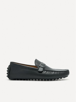 Black Men's Pedro Leather Band Buckle Moccasins | WMGHON-685