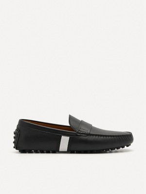 Black Men's Pedro Leather Band Moccasins | EQXSJT-256