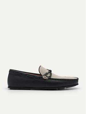 Black Men's Pedro Leather Bow Moccasins | NJHWDM-516