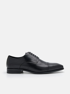 Black Men's Pedro Leather Brogue Derby Shoes | RMZNWB-541