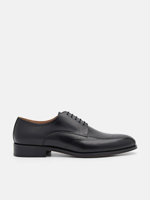 Black Men's Pedro Leather Brogue Derby Shoes | BOHPVK-695