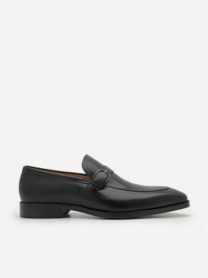 Black Men's Pedro Leather Buckle Loafers | PRGLVM-502