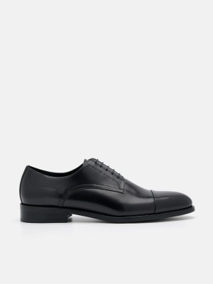 Black Men's Pedro Leather Cap Toe Derby Shoes | OCMGFQ-362