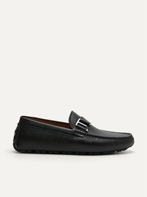 Black Men's Pedro Leather Driving Moccasins | FQETMA-635