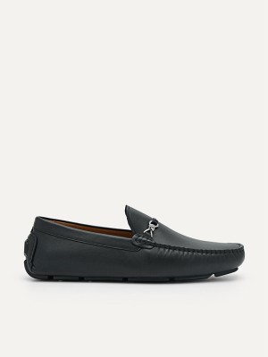 Black Men's Pedro Leather Metal Bit Moccasins | OERQZS-916