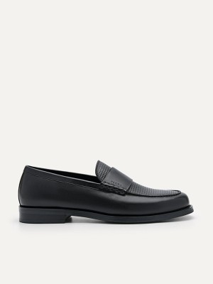 Black Men's Pedro Leather Penny Loafers | EKXSJW-248