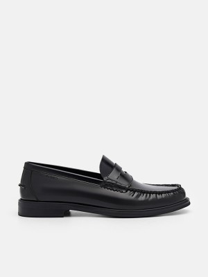 Black Men's Pedro Leather Penny Loafers | WGTNJZ-527