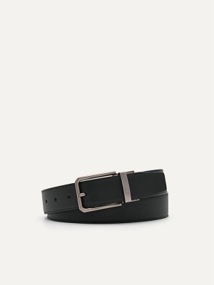 Black Men's Pedro Leather Reversible Pin Belt | DRTMSP-846