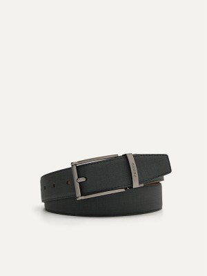 Black Men's Pedro Leather Reversible Pin Belt | GRUBIJ-791