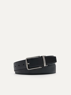 Black Men's Pedro Leather Reversible Pin Belt | GKQAWF-781