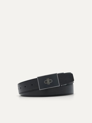 Black Men's Pedro Leather Reversible Tang Belt | PHYNJI-769