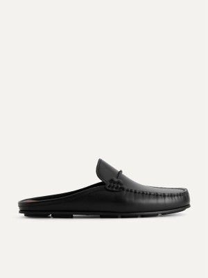 Black Men's Pedro Leather Slip-On Moccasins | WCUKTH-105