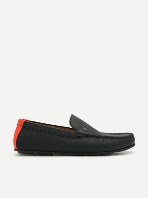 Black Men's Pedro Leather & Fabric Slip-On Moccasins | GIYELD-301