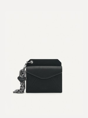 Black Men's Pedro Leather with Key Chain Card Holder | THVRKJ-476